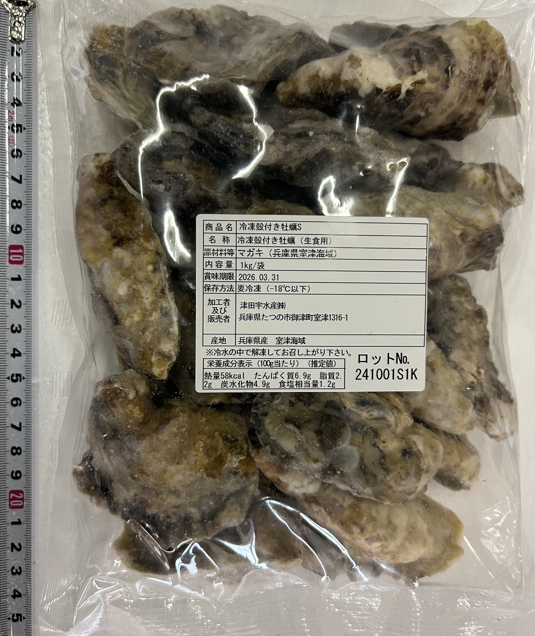 冷凍殻付き牡蠣(生食用)Ｓサイズ　1KG